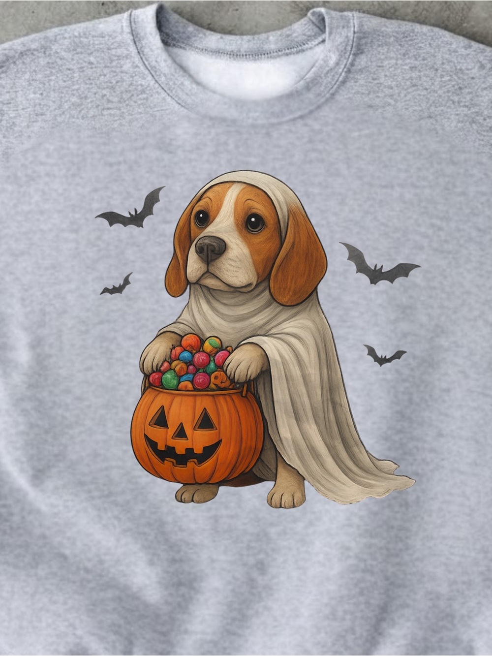 Ghost Beagle Halloween Sweatshirt - Light Gray - Picture 2 of 2